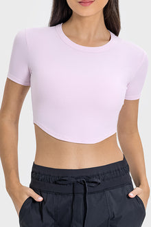  PACK264762-P1010-1, Light Pink Short Sleeve Cropped Yoga Top