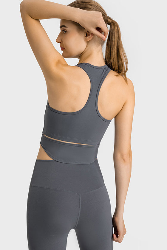 PACK264763-P2011-1, Dark Grey Racerback Longline Yoga Sports Tank Top