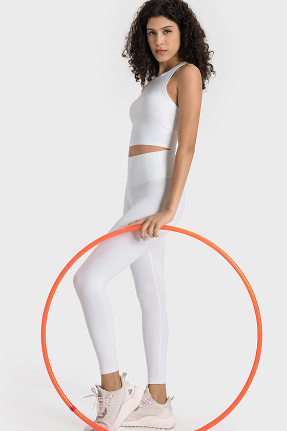 PACK265527-P1-1, White Wide Waistband Seamless Ankle Leggings