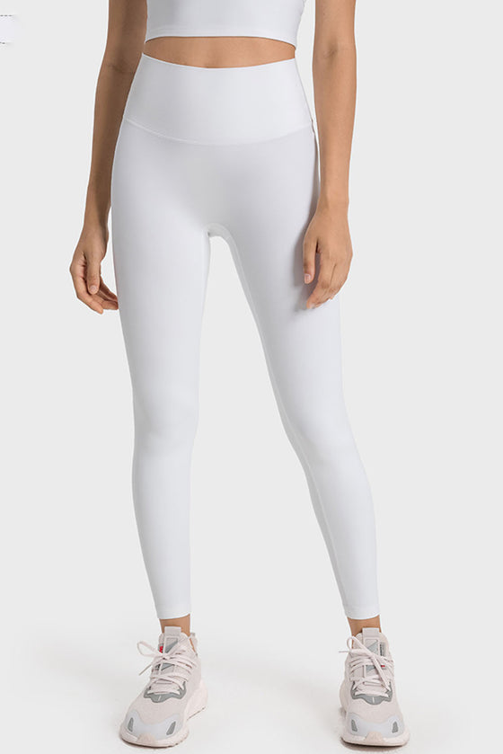 PACK265527-P1-1, White Wide Waistband Seamless Ankle Leggings
