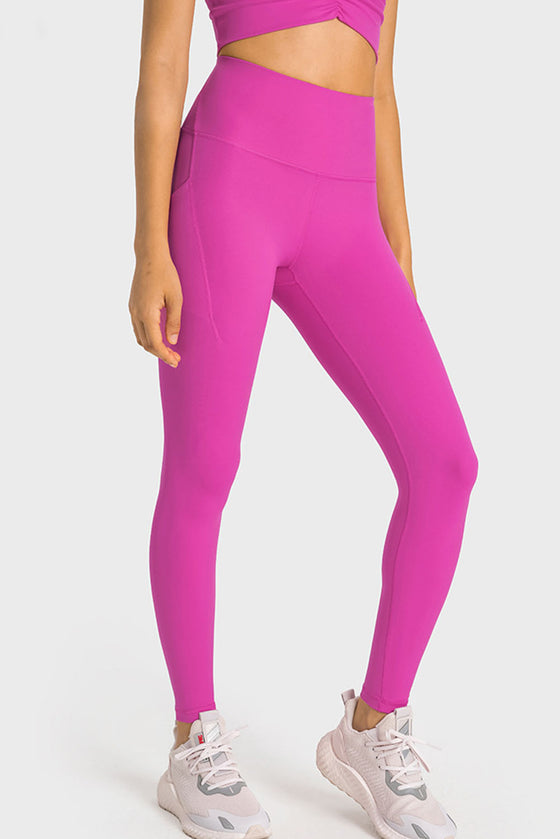 PACK265528-P6-1, Rose Red Side Pockets Seamless Workout Leggings