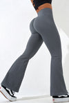 PACK265531-P3011-1, Medium Grey Ribbed Cross Waistband Butt Lift Yoga Flared Leggings