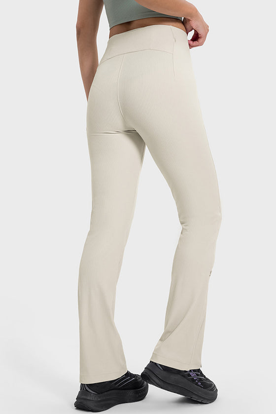 PACK265530-P1-1, White High Waist Ribbed Zipped Flare Leg Sports Pants