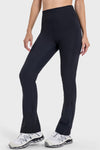 PACK265530-P2-1, Black High Waist Ribbed Zipped Flare Leg Sports Pants