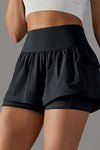 PACK265533-P2-1, Black Double Layer High Waistband Mesh Active Shorts
