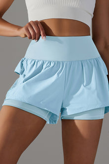  PACK265533-P4-1, Light Blue Double Layer High Waistband Mesh Active Shorts