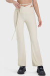 PACK265534-P101-1, White Arched Cut out Waist Lace up Flared Active Pants