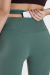 PACK265534-P509-1, Mist Green Arched Cut out Waist Lace up Flared Active Pants