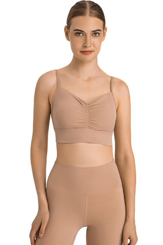 PACK264766-P4016-1, Light French Beige Sexy Ruched Thin Straps Gym Bra