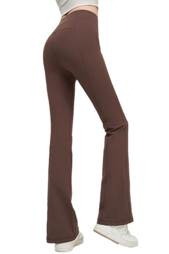 PACK265536-P1017-1, Coffee Front Zipped Flare Leggings