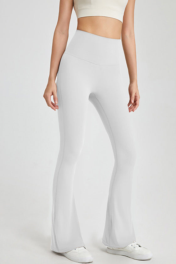 PACK265540-P1-1, White Crossed High Waist Flare Yoga Pants