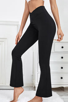  PACK265540-P2-1, Black Crossed High Waist Flare Yoga Pants