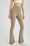 PACK265540-P5016-1, Pale Khaki Crossed High Waist Flare Yoga Pants