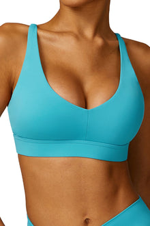  PACK264769-P404-1, Turquoise Sexy Strappy Back V Neck Sports Bra