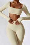 PACK2611630-P18-1, Apricot Square Neck Cropped Active Top & Pants Set