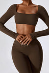 PACK2611630-P7017-1, Chicory Coffee Square Neck Cropped Active Top & Pants Set