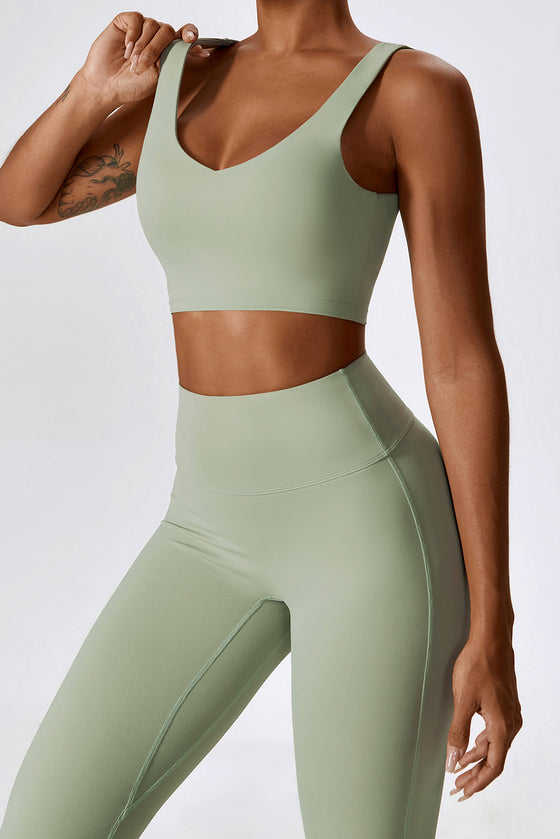 PACK2611631-P1209-1, Laurel Green Sporty Quick Dry Bra & Flared Pants Set