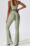 PACK2611631-P1209-1, Laurel Green Sporty Quick Dry Bra & Flared Pants Set