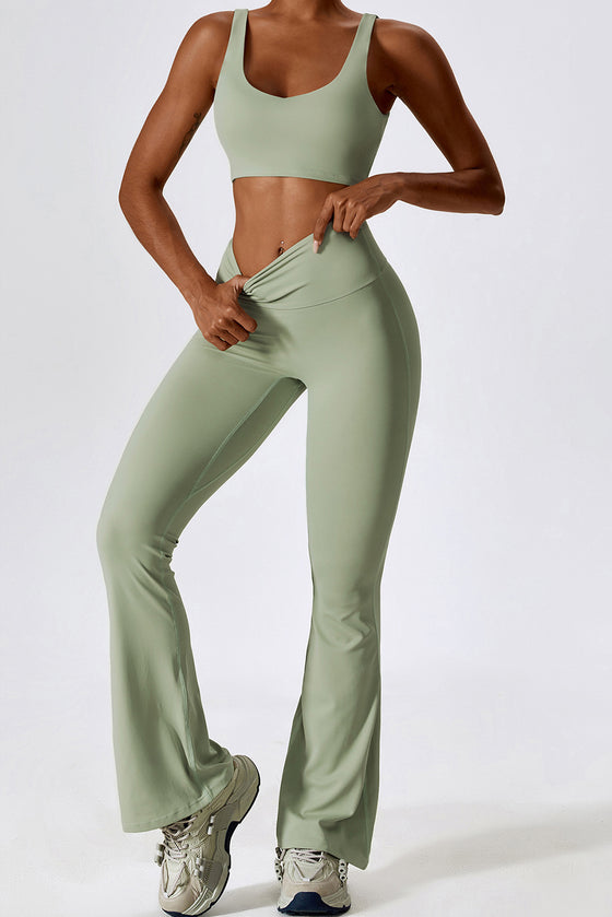 PACK2611631-P1209-1, Laurel Green Sporty Quick Dry Bra & Flared Pants Set