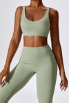 PACK2611631-P1209-1, Laurel Green Sporty Quick Dry Bra & Flared Pants Set