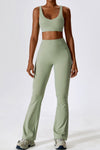 PACK2611631-P1209-1, Laurel Green Sporty Quick Dry Bra & Flared Pants Set