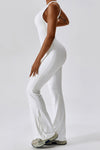 PACK262261-P1-1, White U Neck Backless Flare Sports Jumpsuit