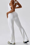 PACK262261-P1-1, White U Neck Backless Flare Sports Jumpsuit