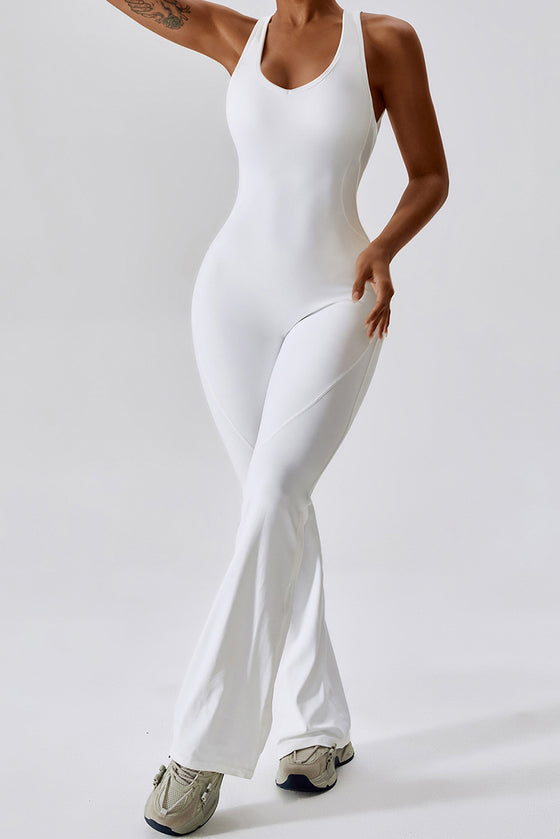 PACK262261-P1-1, White U Neck Backless Flare Sports Jumpsuit