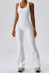 PACK262261-P1-1, White U Neck Backless Flare Sports Jumpsuit