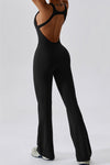 PACK262261-P2-1, Black U Neck Backless Flare Sports Jumpsuit