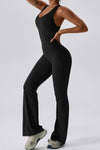 PACK262261-P2-1, Black U Neck Backless Flare Sports Jumpsuit