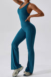 PACK262261-P505-1, Prussian Blue U Neck Backless Flare Sports Jumpsuit