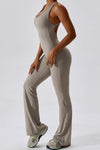 PACK262261-P6017-1, Simply Taupe U Neck Backless Flare Sports Jumpsuit