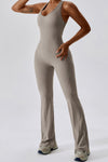 PACK262261-P6017-1, Simply Taupe U Neck Backless Flare Sports Jumpsuit