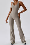 PACK262261-P6017-1, Simply Taupe U Neck Backless Flare Sports Jumpsuit