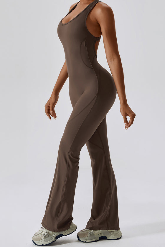 PACK262261-P7017-1, Chicory Coffee U Neck Backless Flare Sports Jumpsuit