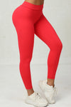 PACK265541-P3-1, Fiery Red Solid Color High Waist Butt Lifting Sports Leggings