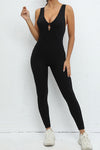 PACK2631195-P2-1, Black Sleeveless Front Cut out V Neck Yoga Jumpsuit