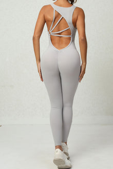  PACK2631195-P1011-1, Light Grey Sleeveless Front Cut out V Neck Yoga Jumpsuit