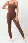 PACK2631200-P1017-1, Coffee Cut Out Backless Skinny Fit Active Jumpsuit