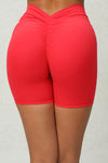 PACK265542-P3-1, Fiery Red Solid Ruched Butt Lifting High Waist Sports Shorts