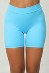 PACK265542-P205-1, Sky Blue Solid Ruched Butt Lifting High Waist Sports Shorts