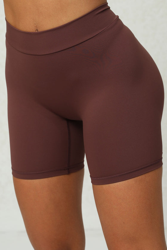 PACK265542-P1017-1, Coffee Solid Ruched Butt Lifting High Waist Sports Shorts