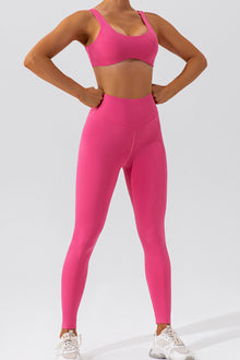  PACK2611637-P6-1, Rose Red Solid Color Active Bra and High Waist Leggings Workout Set