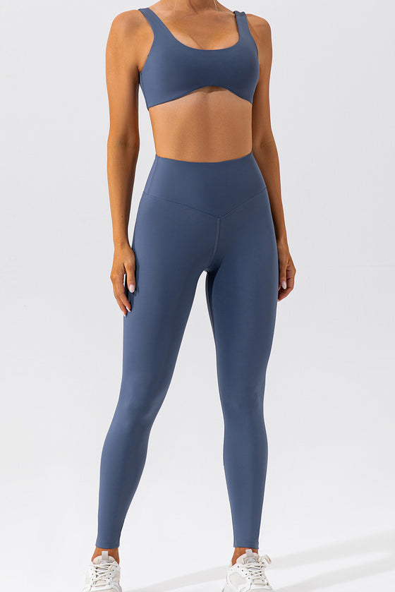 PACK2611637-P705-1, Real Teal Solid Color Active Bra and High Waist Leggings Workout Set