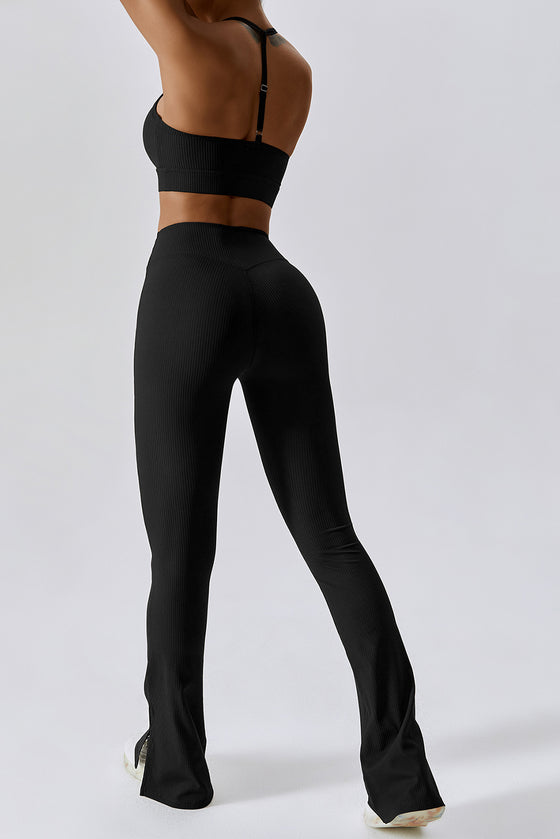 PACK2611642-P2-1, Black T-back Yoga Bra Gym Split Leg Pants Set