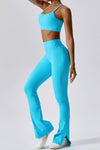 PACK2611642-P4-1, Light Blue T-back Yoga Bra Gym Split Leg Pants Set