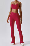 PACK2611642-P403-1, Red Dahlia T-back Yoga Bra Gym Split Leg Pants Set