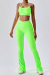 PACK2611642-P809-1, Light Green T-back Yoga Bra Gym Split Leg Pants Set
