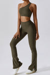 PACK2611641-P1609-1, Moss Green One Shoulder Split Bottom 2pcs Active Set